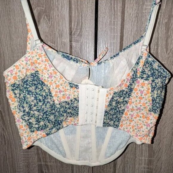 *3 FOR $9* Urban Outfitters Patchwork Crepe Ribbed Underwire Bustier Corset Top - Picture 5 of 5
